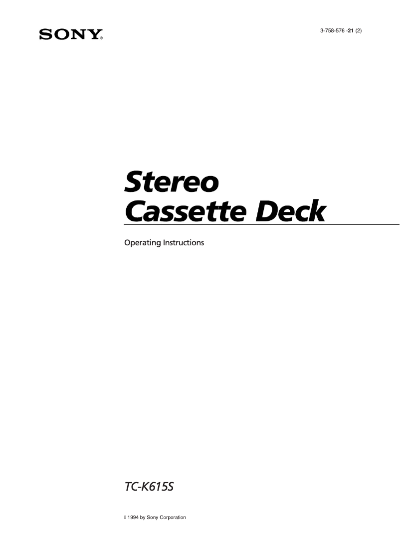 Page 1 de la notice Manuel utilisateur Sony TC-K615S
