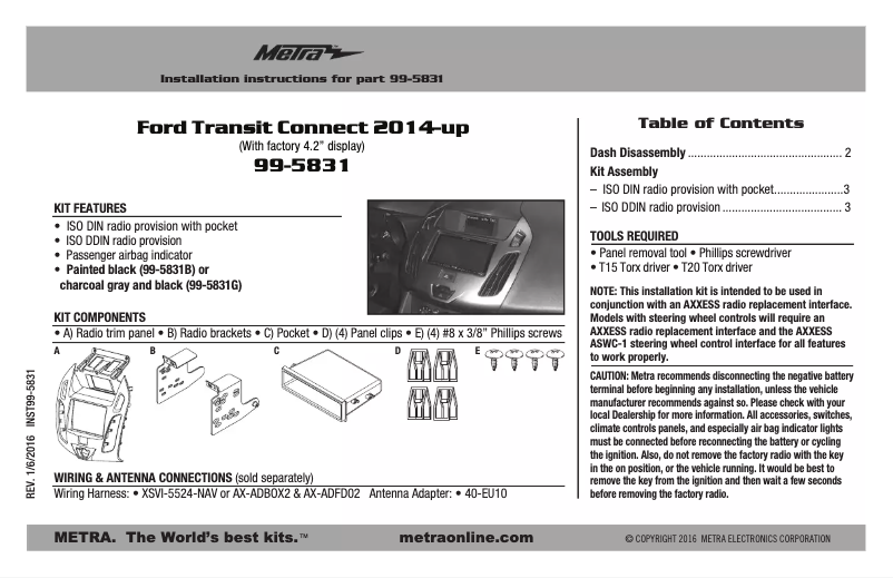 Page 1 of the manual Installation Guide Metra 957862
