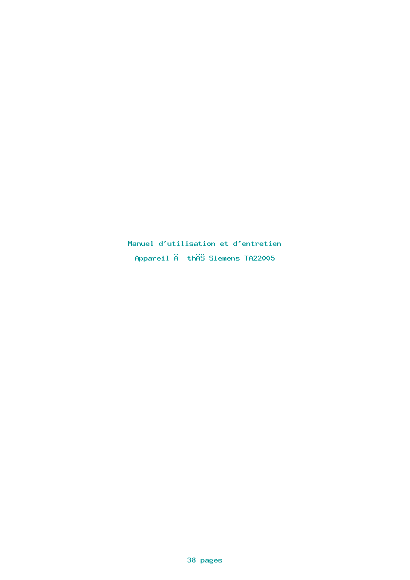 Page 1 de la notice Manuel d'utilisation et d'entretien Siemens TA22005