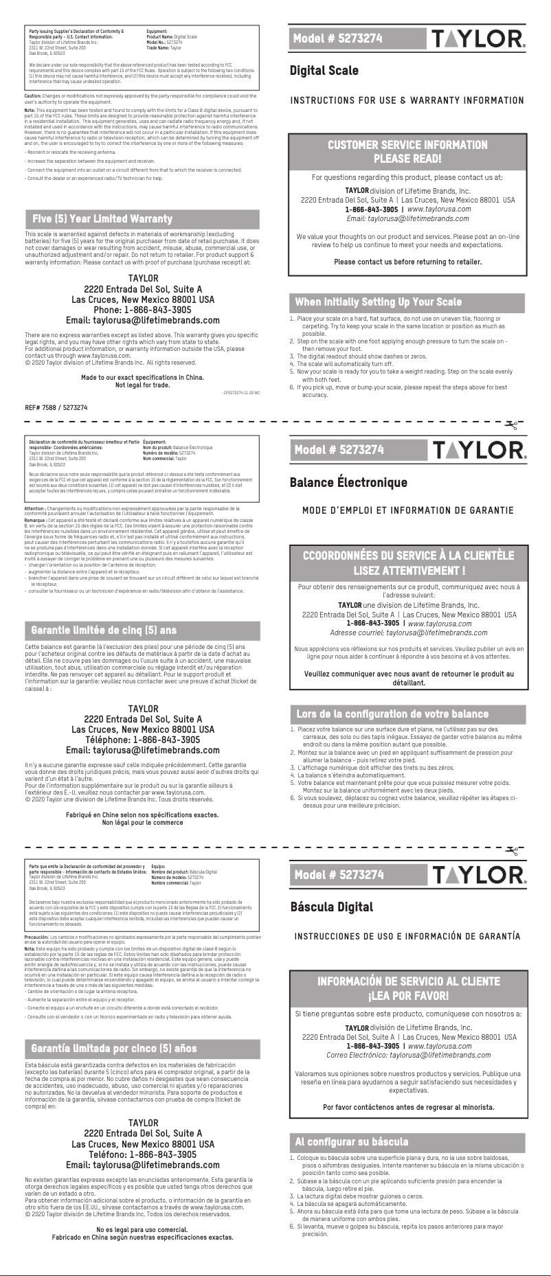 Page 1 de la notice Manuel utilisateur Taylor 5273274