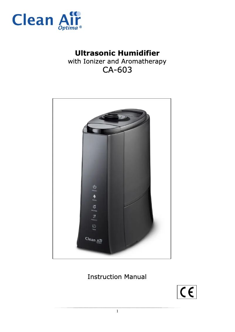 Page 1 de la notice Manuel utilisateur Clean Air Optima CA-603