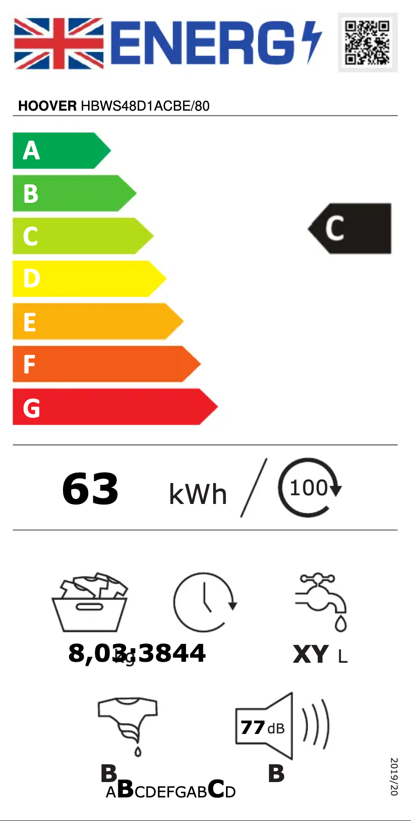 Página 1 del manual Etiqueta energética Hoover HBWS48D1ACBE/80