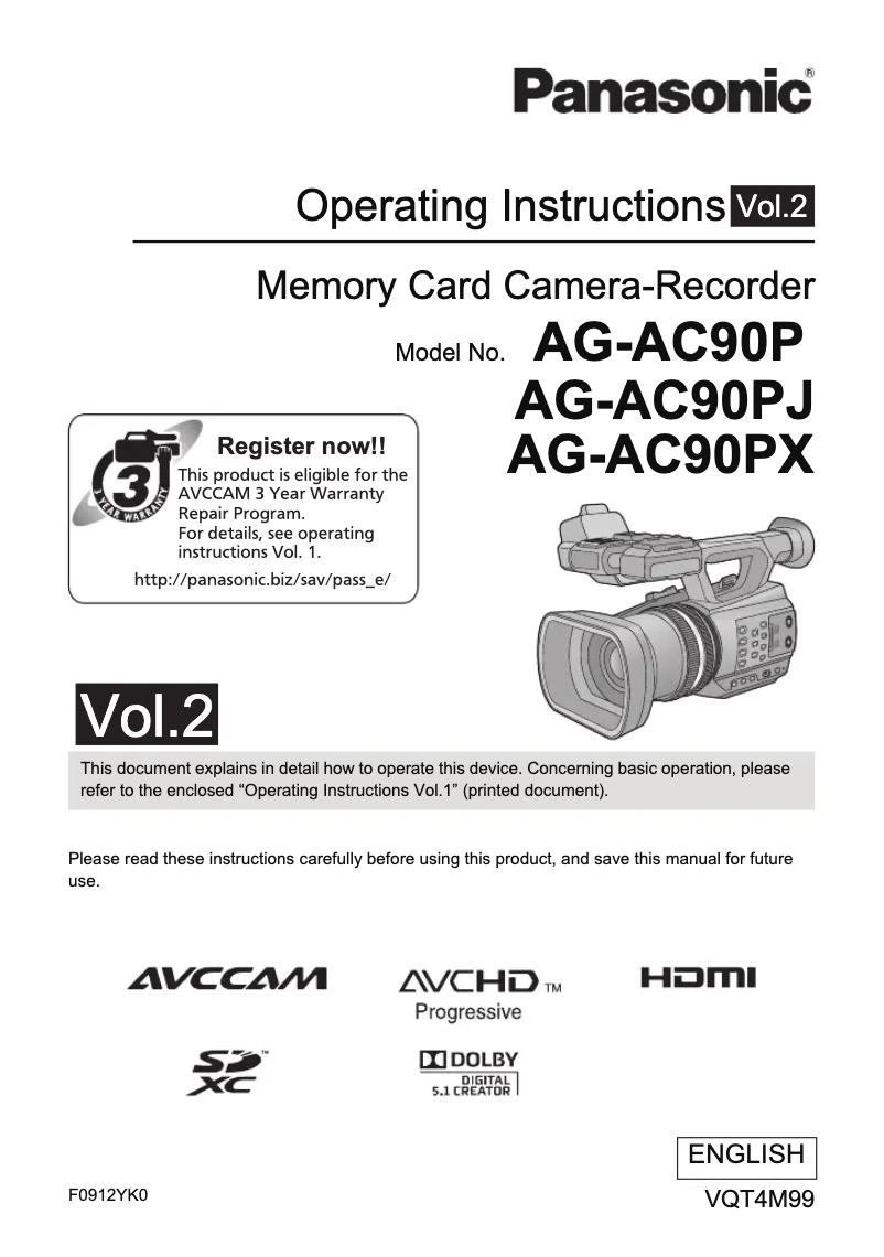 Página 1 del manual Manual de usuario Panasonic AG-AC90PJ