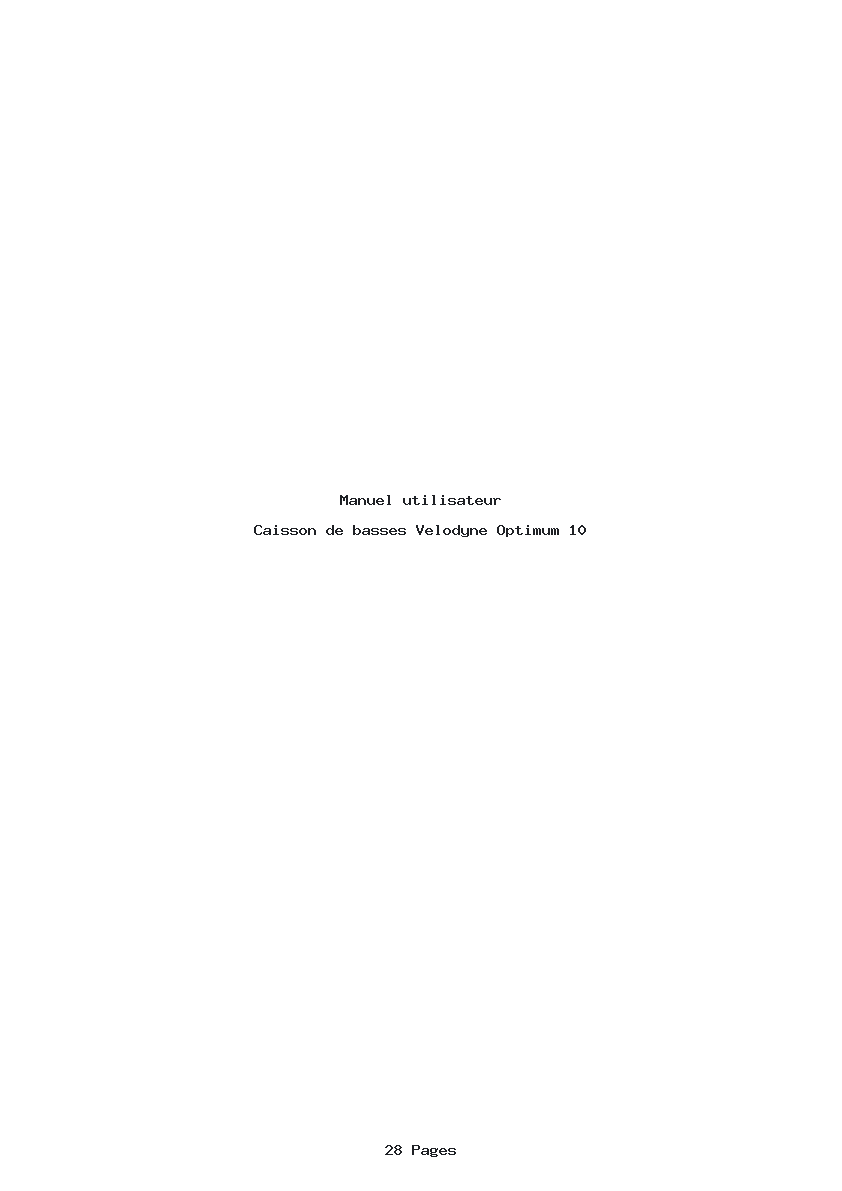 Page 1 de la notice Manuel utilisateur Velodyne Optimum 10