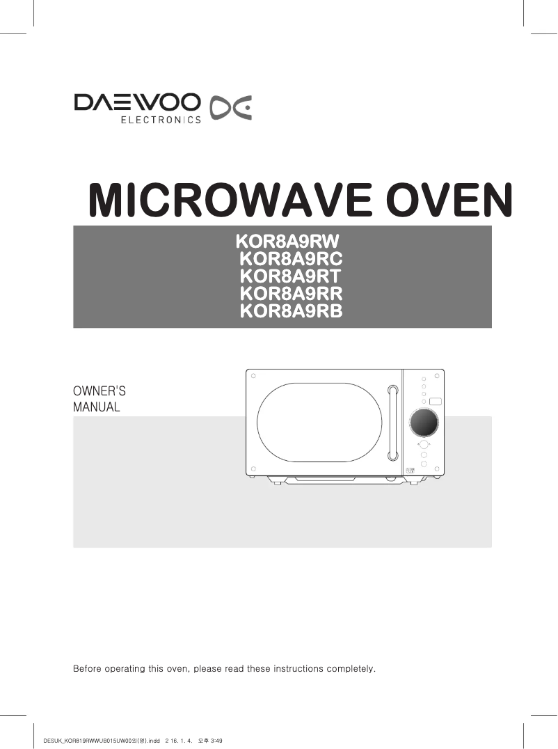Page 1 de la notice Manuel utilisateur Daewoo KOR-8A9RC