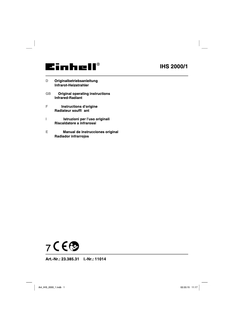 Página 1 del manual Manual de usuario Einhell IHS 2000/1