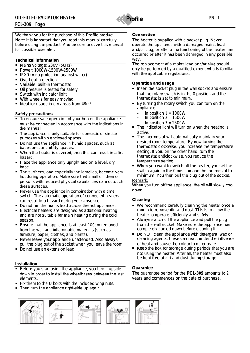 Page 1 de la notice Manuel utilisateur Profile Fogo PCL-309