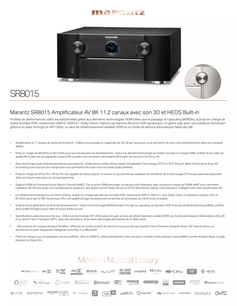 Page 1 de la notice Fiche technique Marantz SR8015