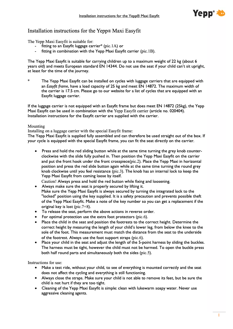 Página 1 del manual Manual de usuario Yepp GMG Maxi Easyfit