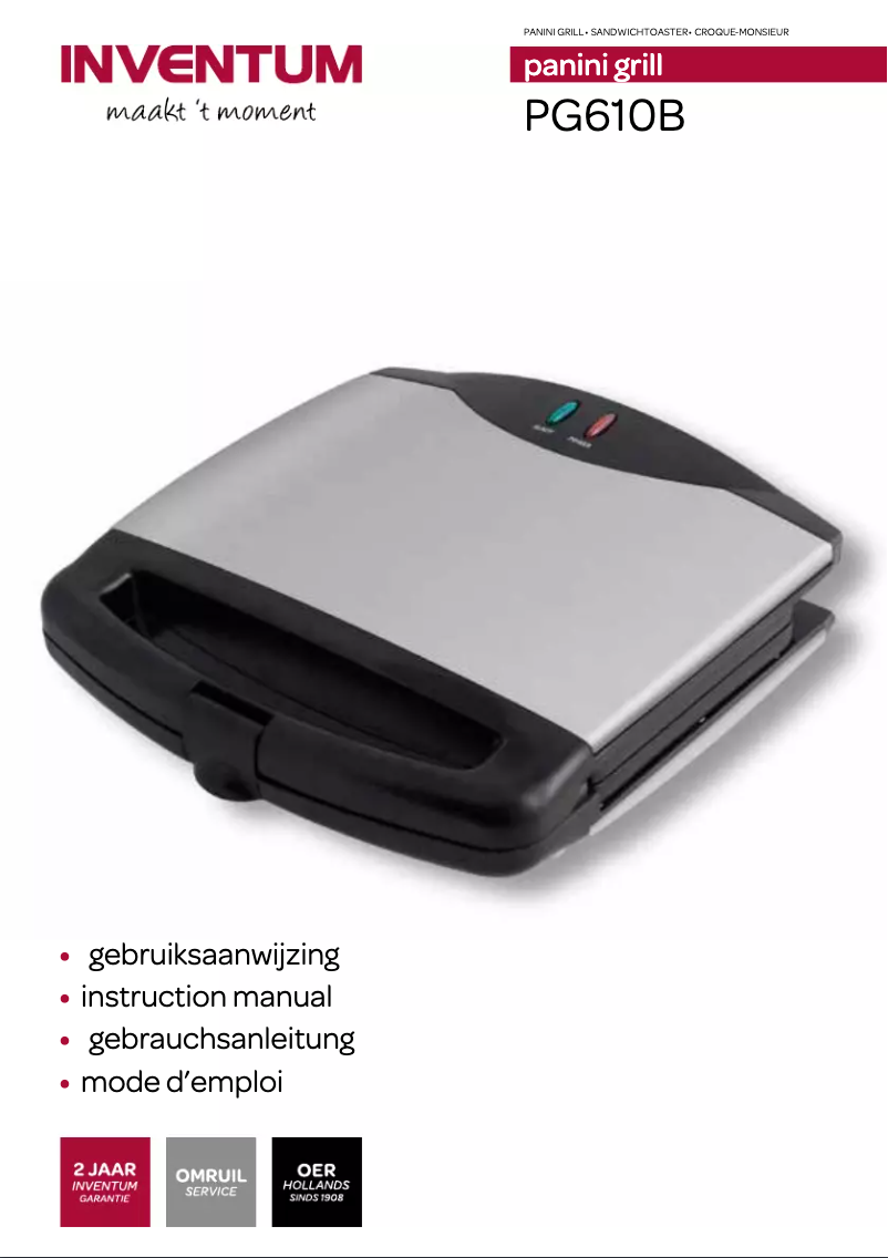 Page 1 de la notice Manuel utilisateur Inventum Panini grill PG610B
