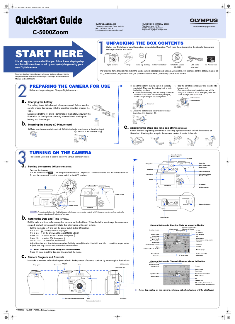 Página 1 del manual Guía de inicio rápido Olympus Camedia C-5500 Zoom