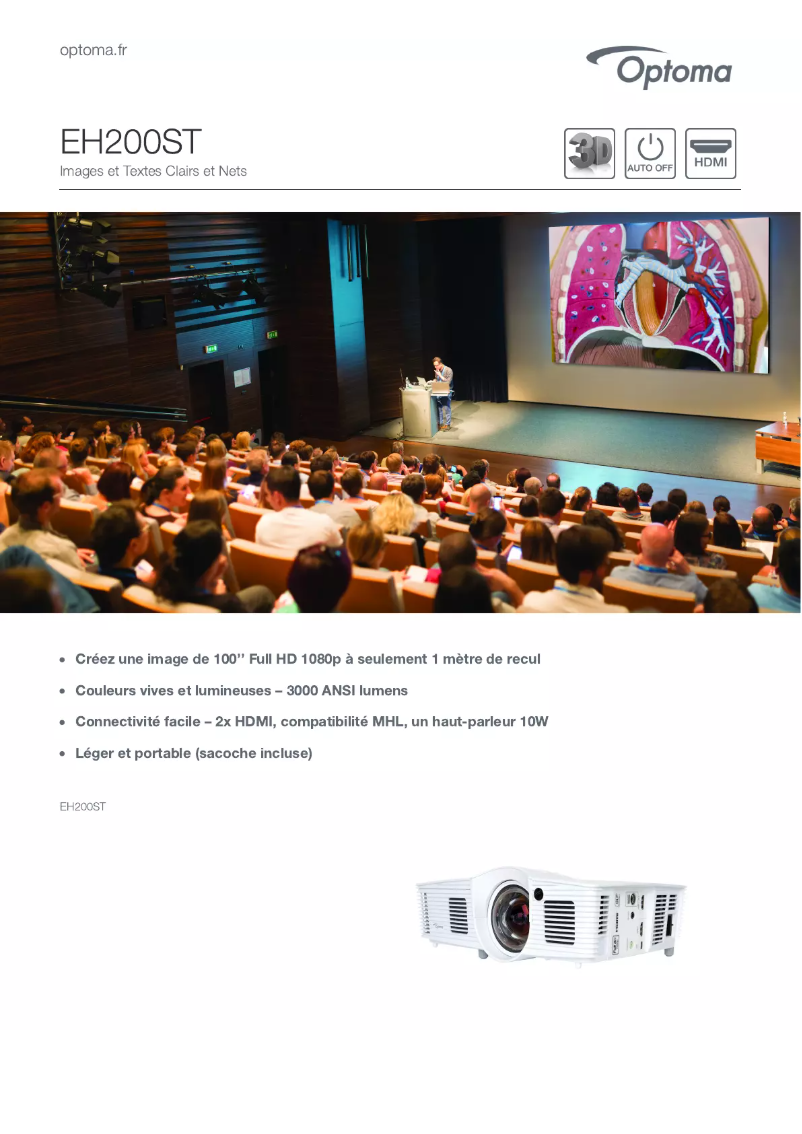 Page 1 de la notice Fiche technique Optoma EH200ST