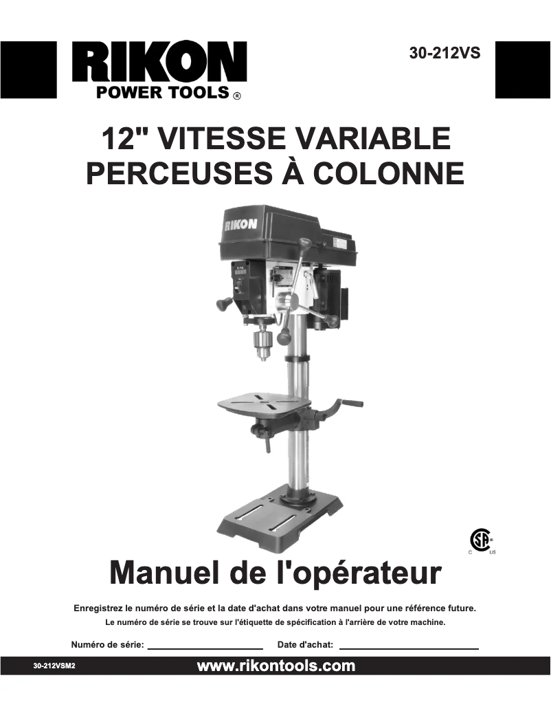 Page 1 de la notice Manuel utilisateur RIKON 30-212VS