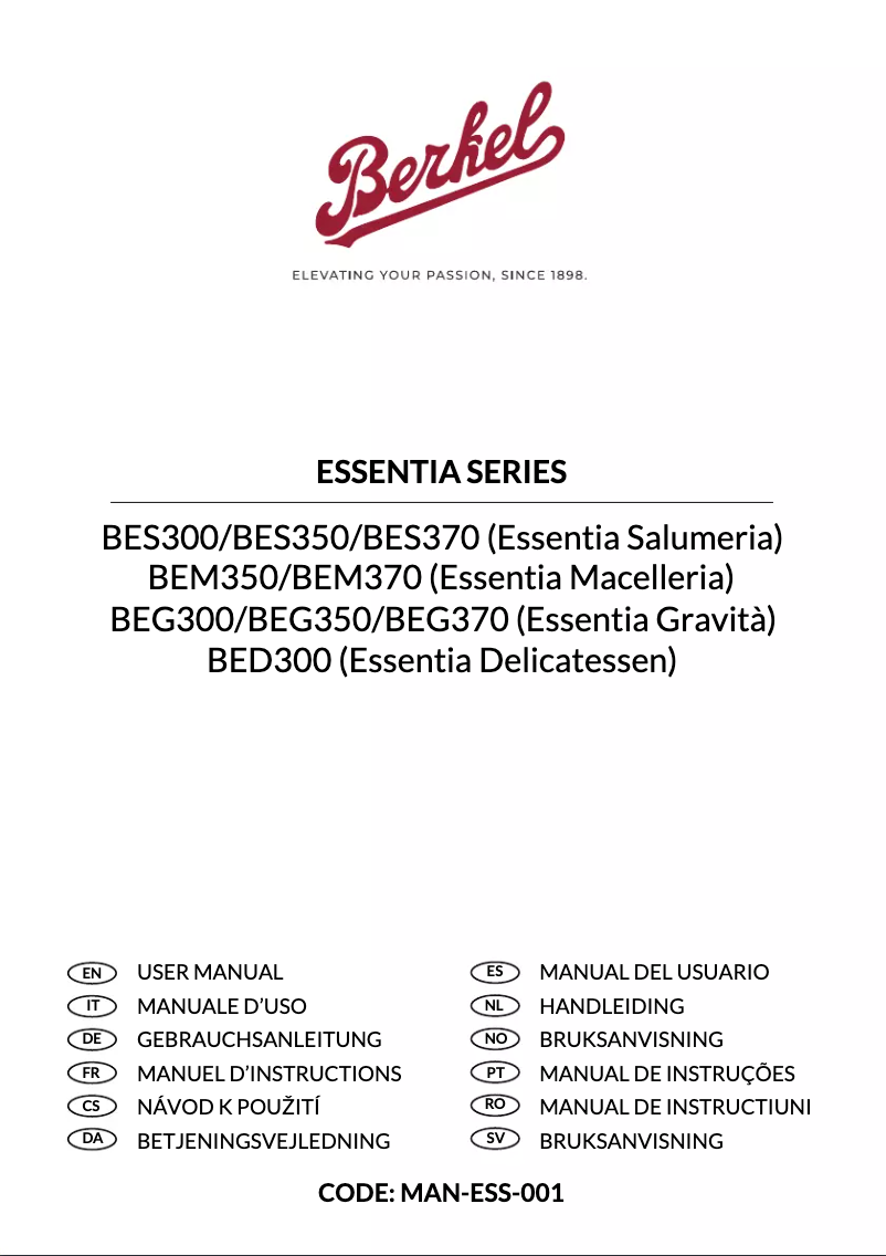 Page 1 de la notice Manuel utilisateur Berkel Essentia Gravitá BEG350