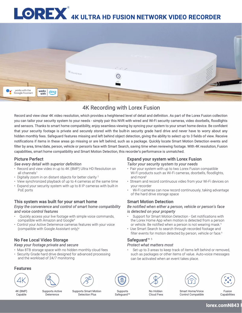 Page 1 de la notice Fiche technique Lorex N843A82G
