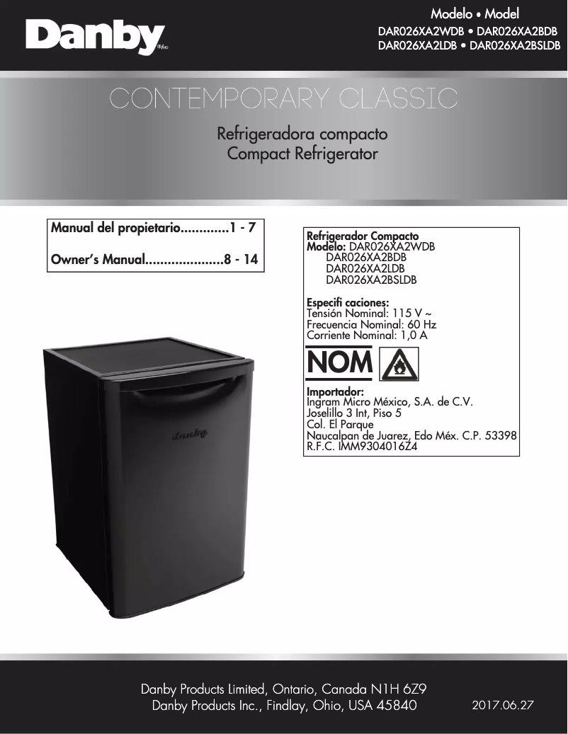 Page 1 de la notice Manuel utilisateur Danby DAR026XA2LDB