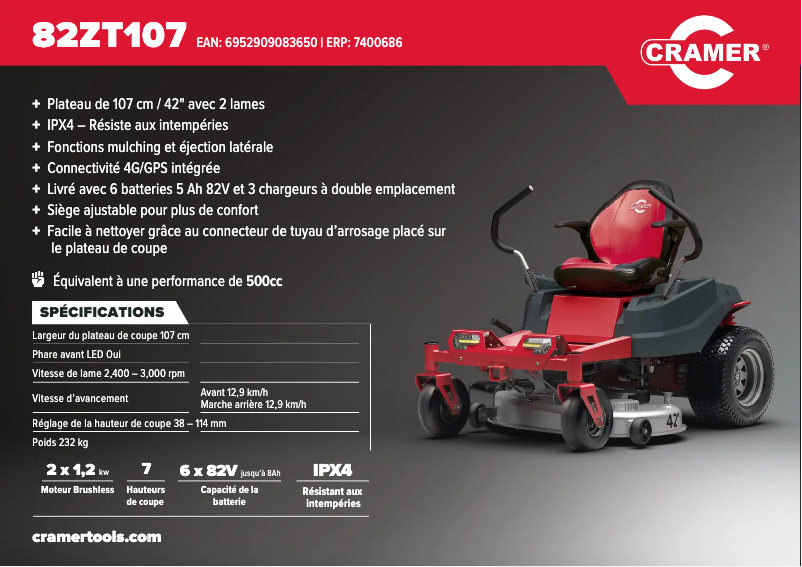 Page 1 de la notice Fiche technique Cramer 82ZT107