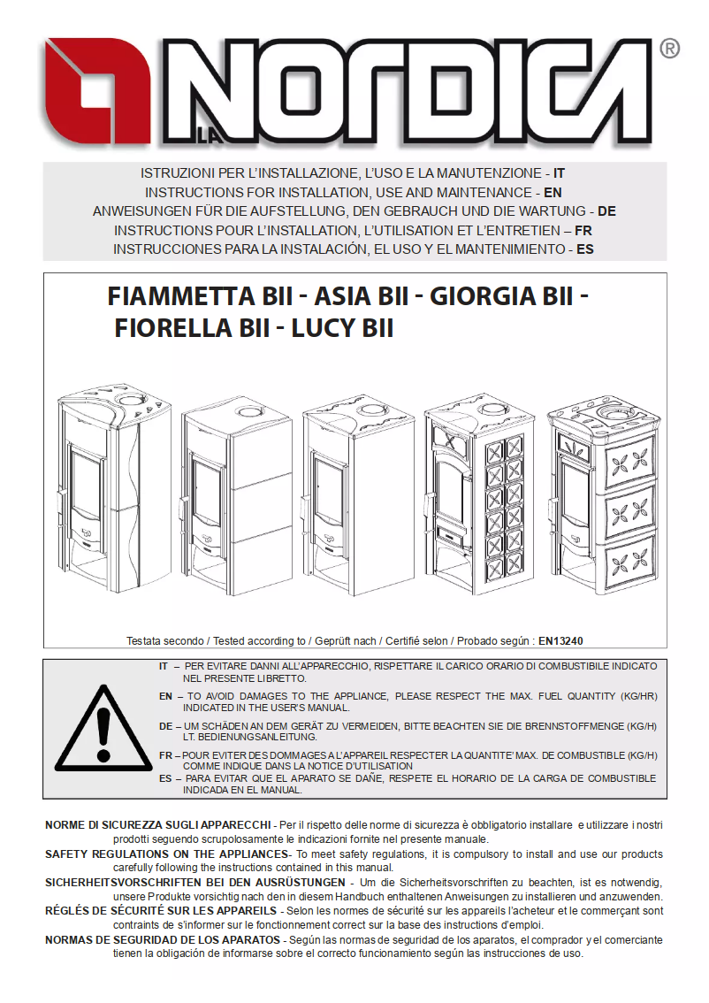 Page 1 de la notice Manuel utilisateur La Nordica Fiorella BII