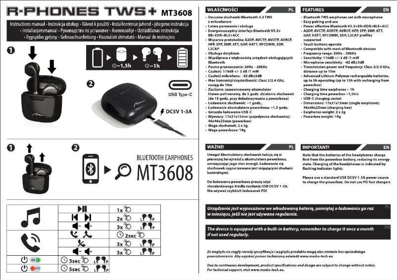 Page 1 de la notice Manuel utilisateur Media-Tech R-PHONES TWS MT3608K