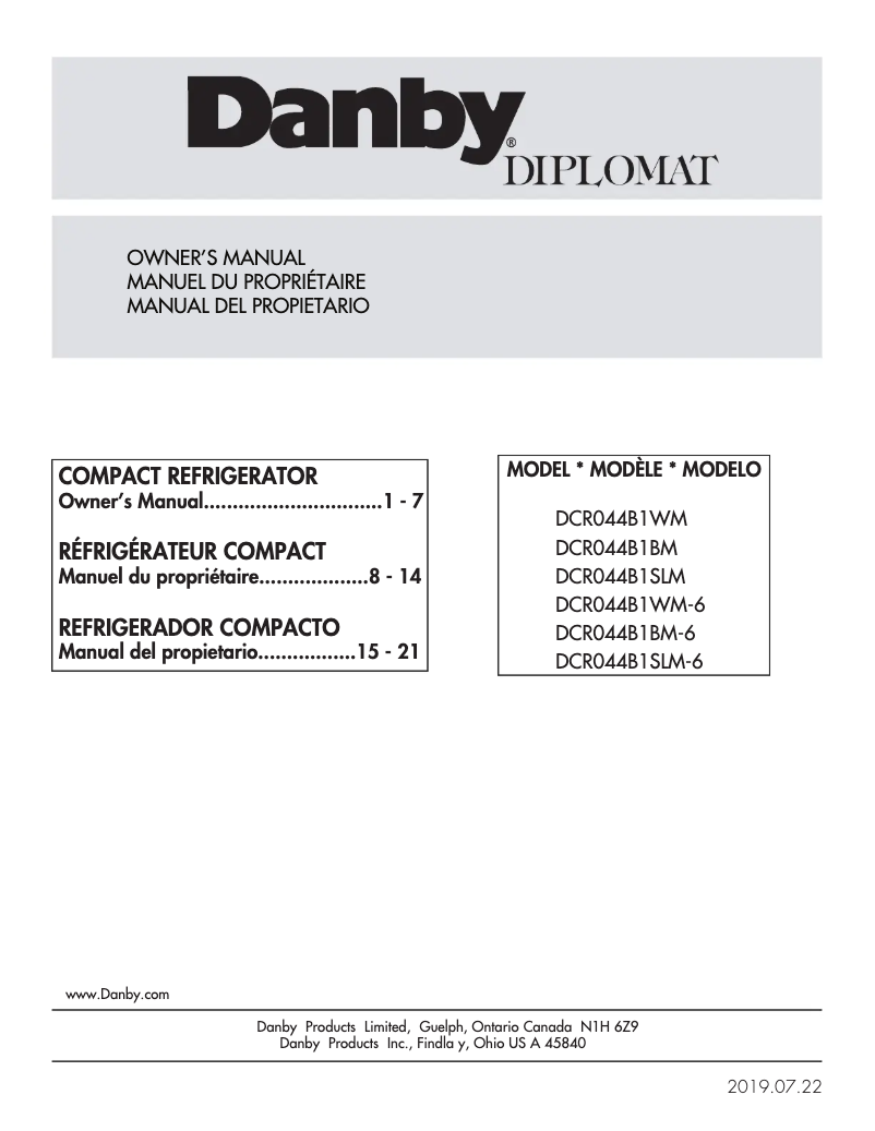 Page 1 de la notice Manuel utilisateur Danby DCR044B1SLM-6