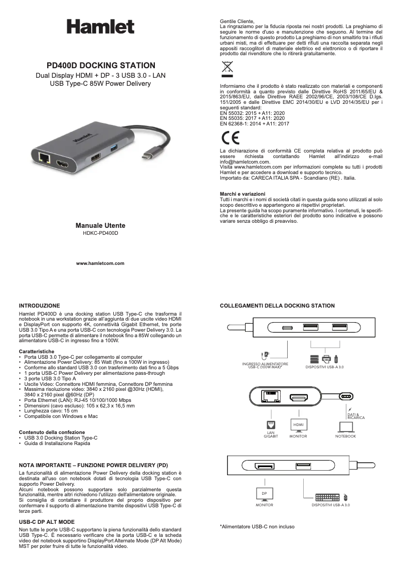 Page 1 de la notice Manuel utilisateur Hamlet HDKC-PD400D