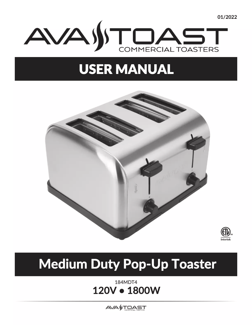 Page 1 de la notice Manuel utilisateur AvaToast MDT4