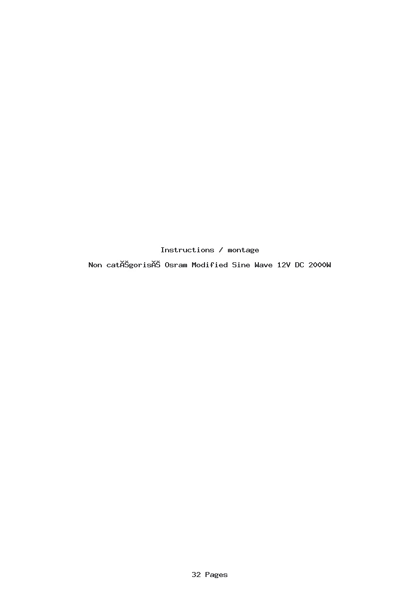 Page 1 de la notice Instructions / montage Osram Modified Sine Wave 12V DC 2000W