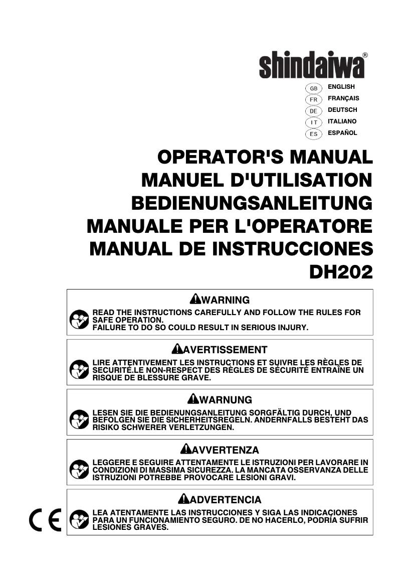 Page 1 of the manual User Manual Shindaiwa DH202