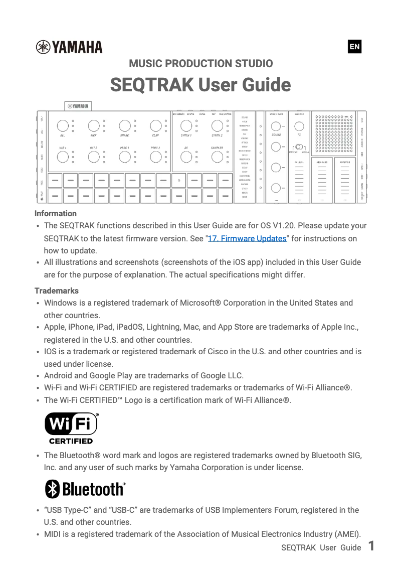 Page 1 de la notice Manuel utilisateur Yamaha SeqTrak