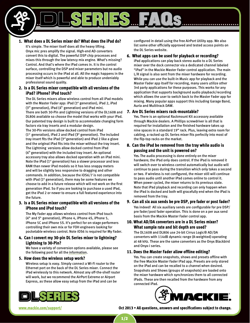 Page 1 de la notice FAQ Mackie DL32S