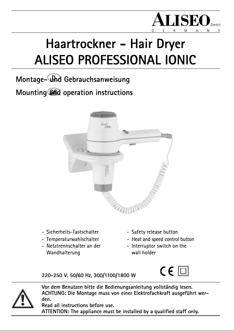 Page 1 de la notice Manuel utilisateur Aliseo Professional Ionic