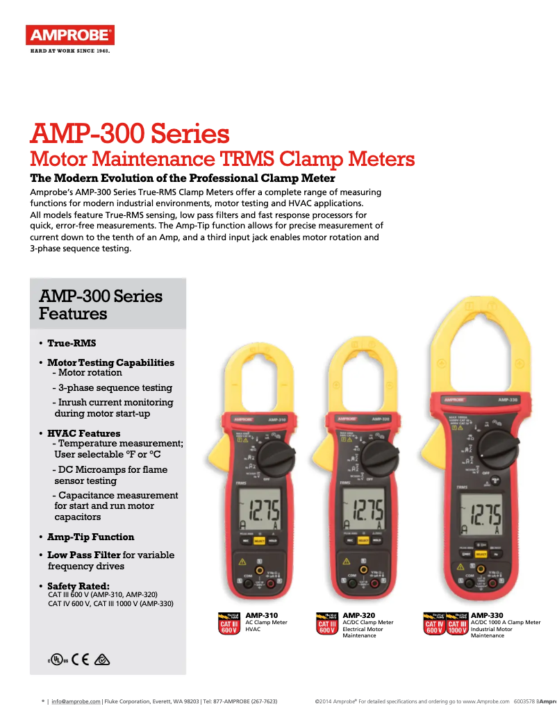 Page 1 of the manual Technical Sheet Amprobe AMP-320