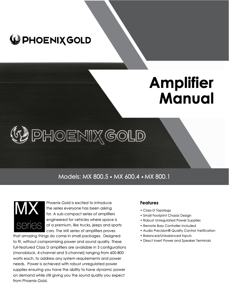 Page 1 de la notice Manuel utilisateur Phoenix Gold MX600.4