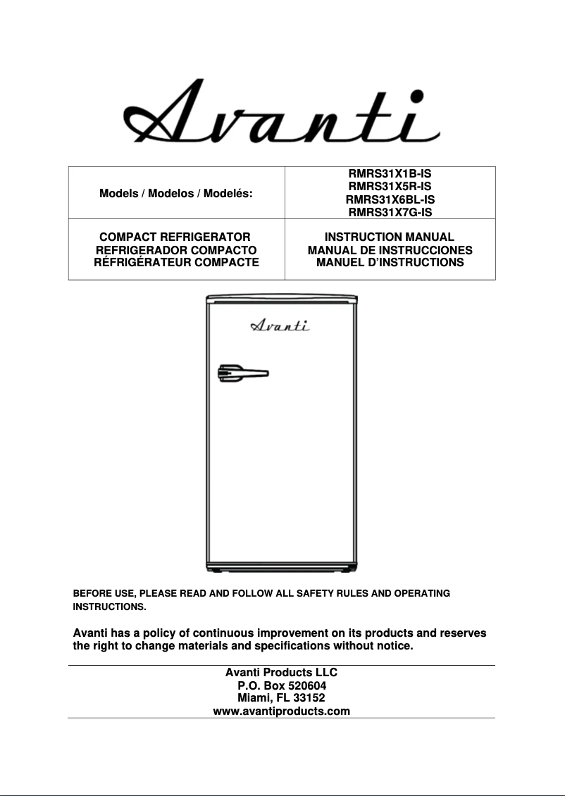 Page 1 de la notice Manuel utilisateur Avanti RMRS31X1B-IS