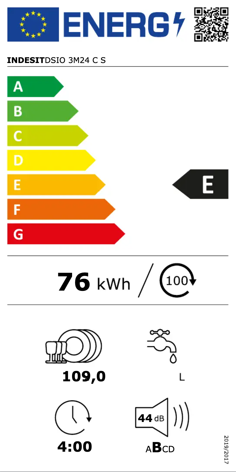 Page n°1 - Label énergétique Indesit DSIO 3M24 C S