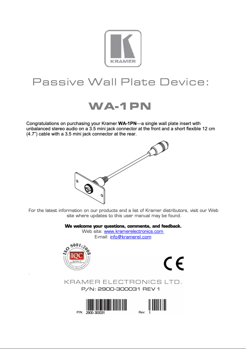 Página 1 del manual Manual de usuario Kramer WA-1PN