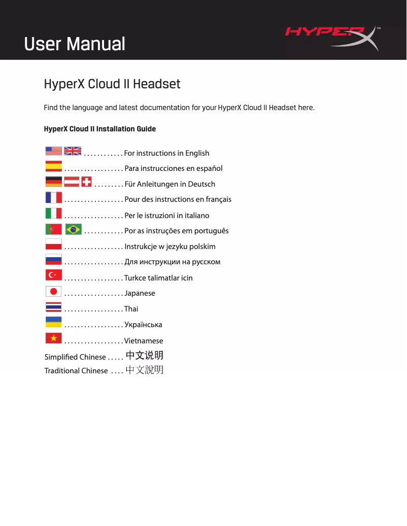 Page 1 de la notice Manuel utilisateur HyperX CloudX