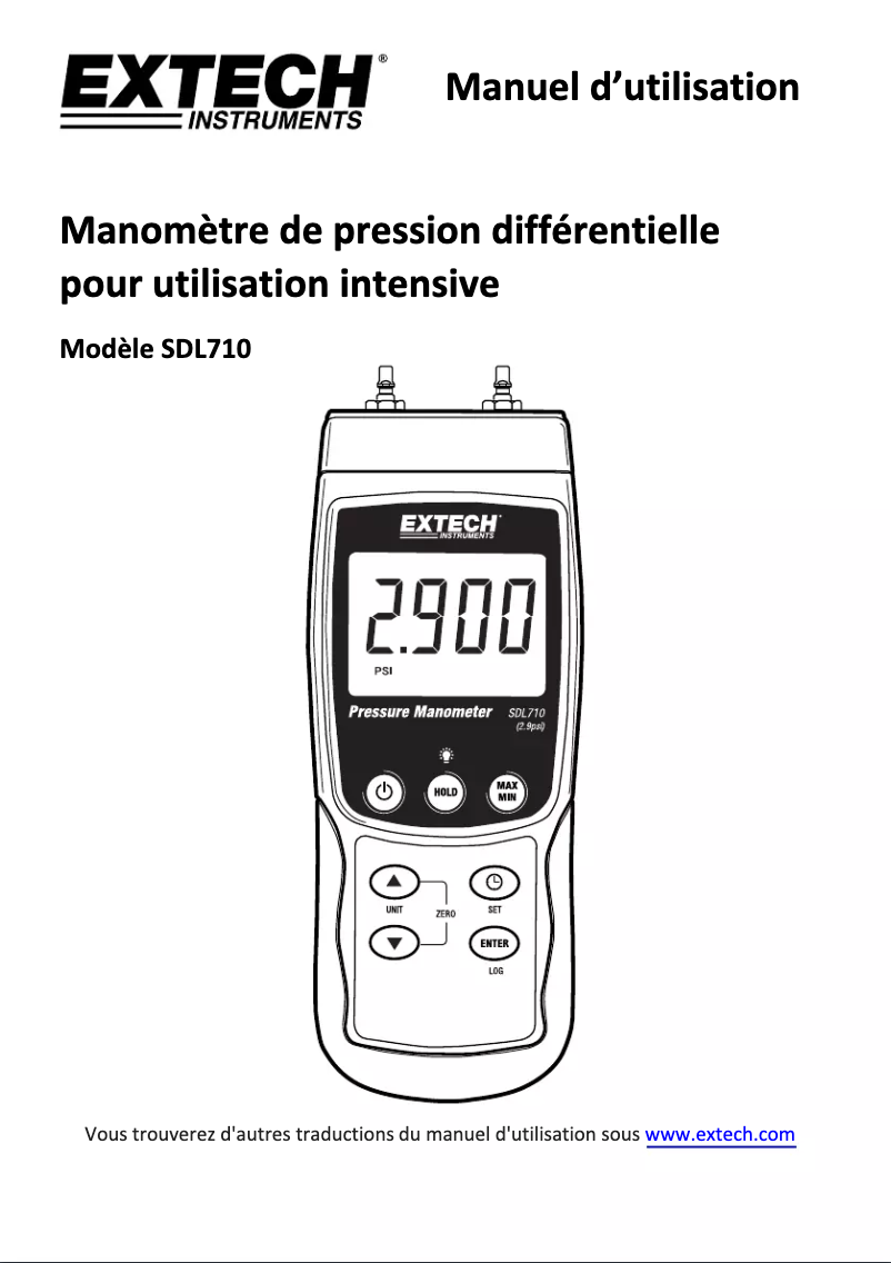 Page 1 de la notice Manuel utilisateur Extech SDL710