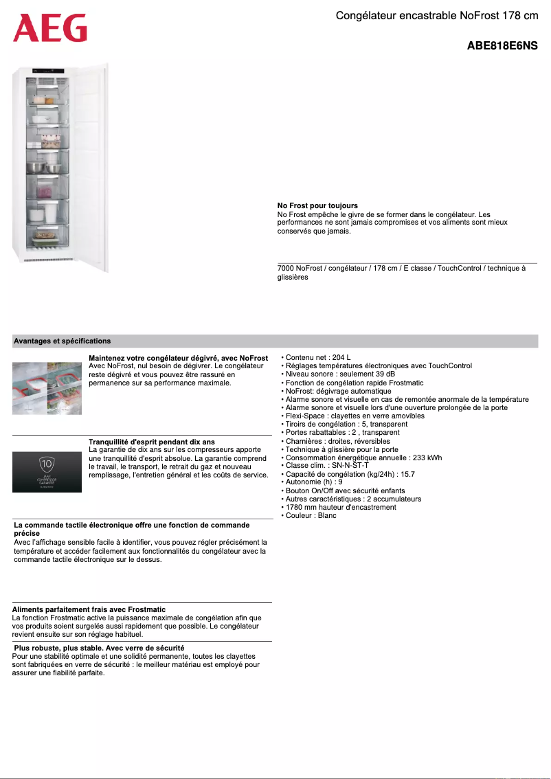 Page 1 de la notice Fiche technique AEG ABE818E6NS