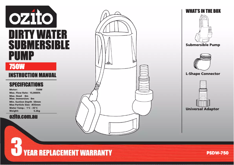 Page 1 de la notice Manuel utilisateur Ozito PSDW-750