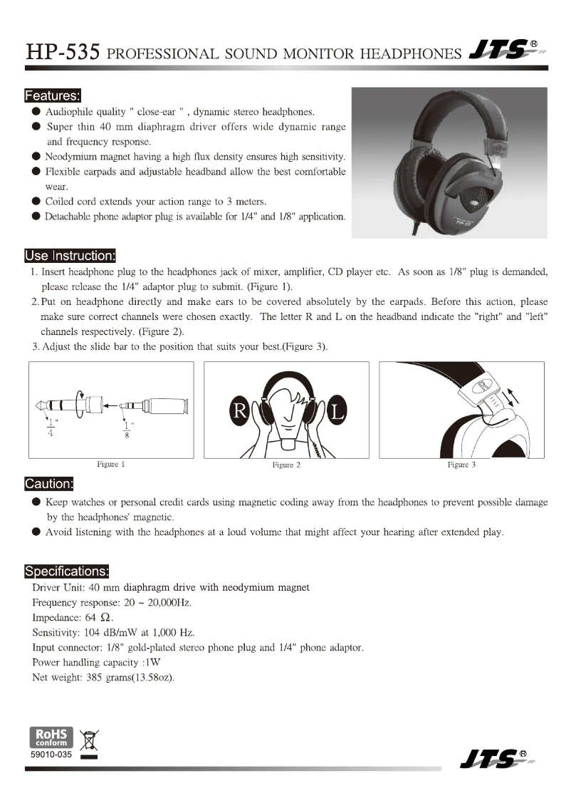 Page 1 de la notice Manuel utilisateur JTS HP-535