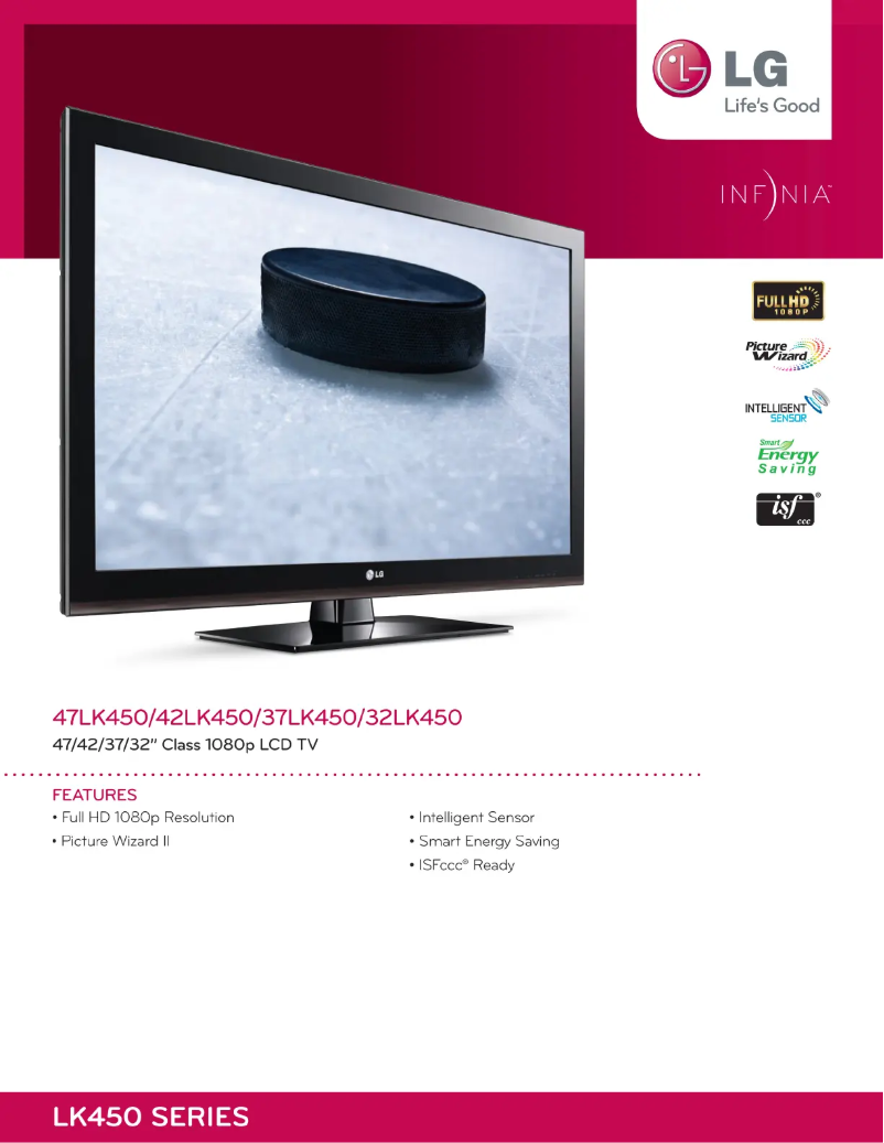 Page 1 de la notice Fiche technique LG 42LK450