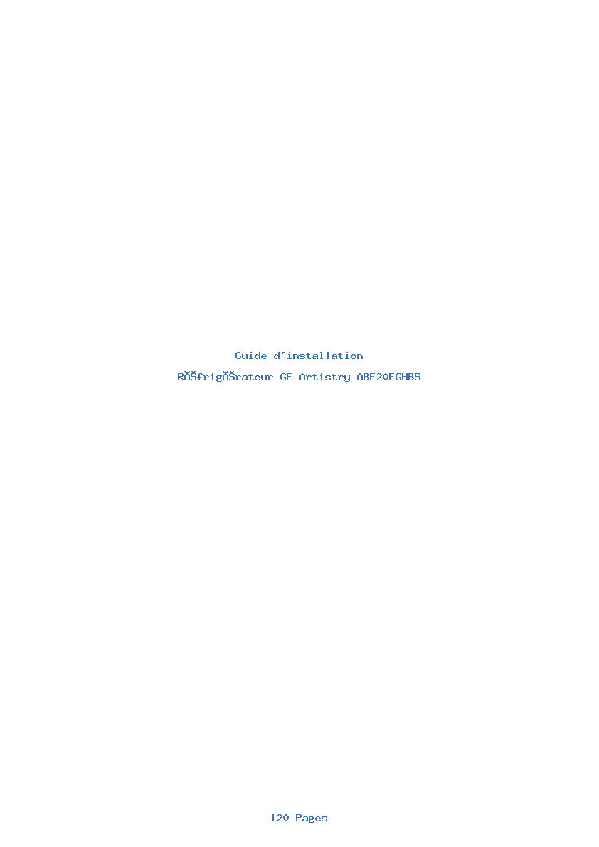 Page 1 de la notice Guide d'installation GE Artistry ABE20EGHBS