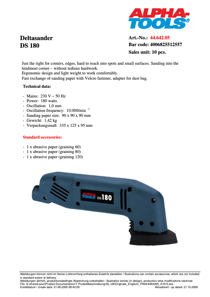 Page 1 de la notice Manuel utilisateur Alpha Tools DS 180