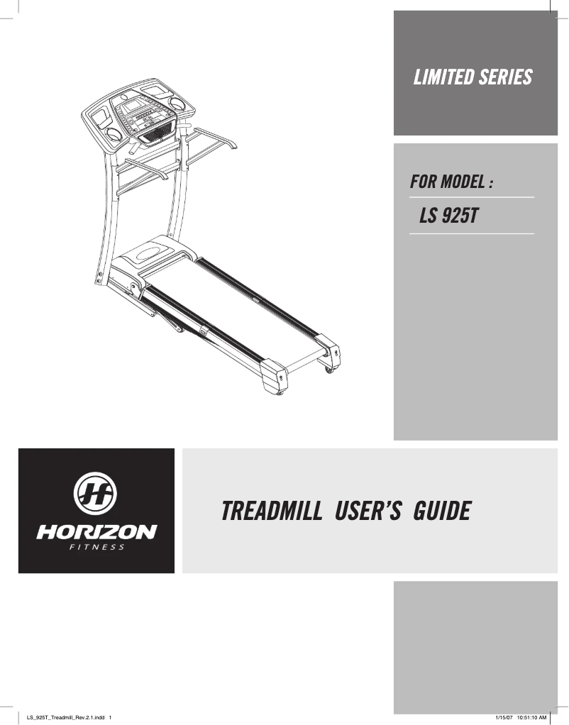 Page 1 de la notice Manuel utilisateur Horizon Fitness LS925T