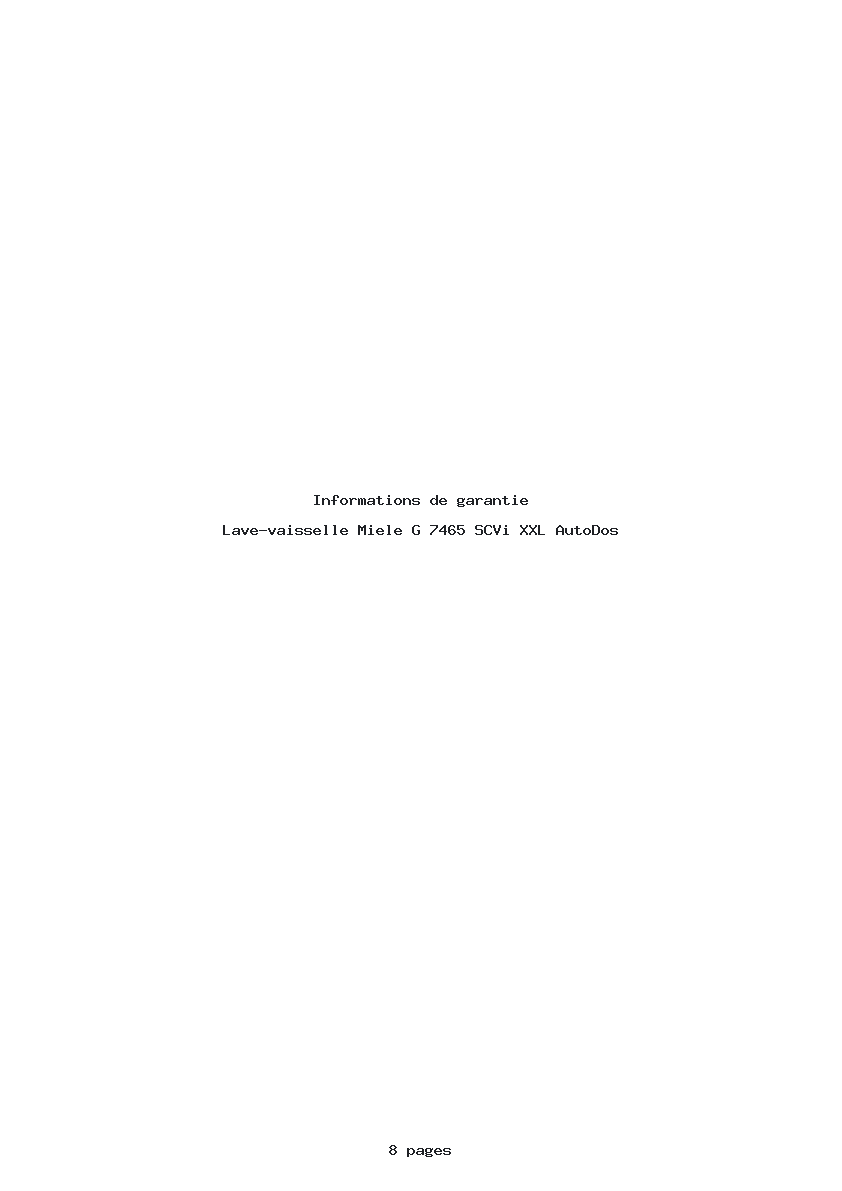 Page 1 de la notice Informations de garantie Miele G 7465 SCVi XXL AutoDos