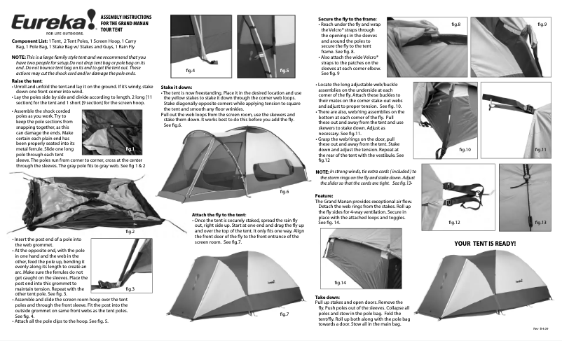 Page 1 de la notice Manuel utilisateur Eureka Grand Manan Tour