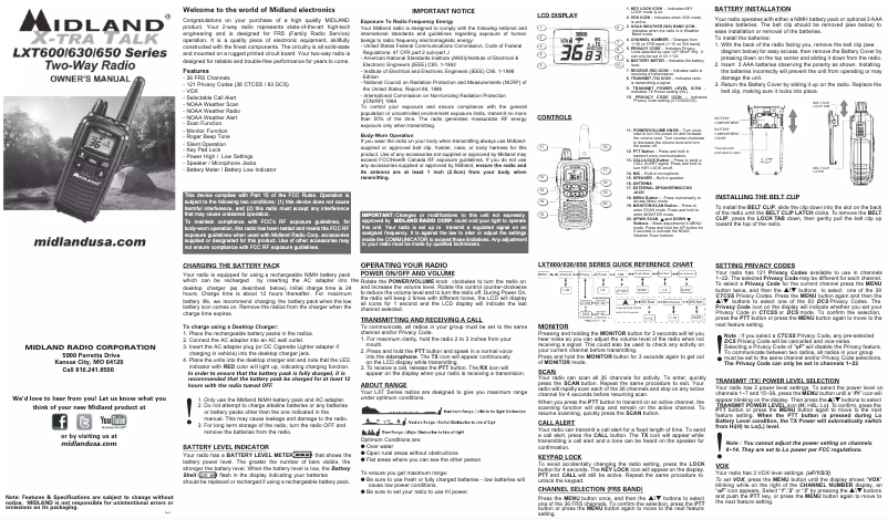 Page 1 de la notice Manuel utilisateur Midland LXT633VP3
