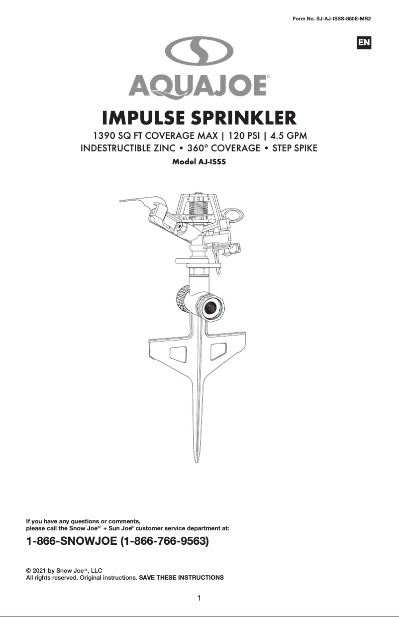 Page 1 de la notice Manuel utilisateur Aqua Joe AJ-ISSS