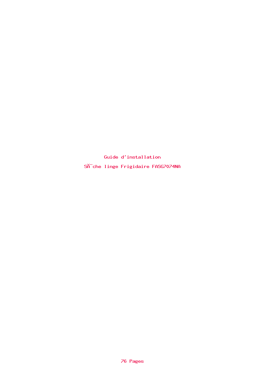 Page 1 de la notice Guide d'installation Frigidaire FASG7074NA